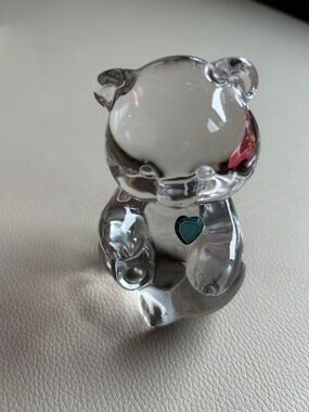 Fenton Clear Glass Bear with Blue Heart Accent